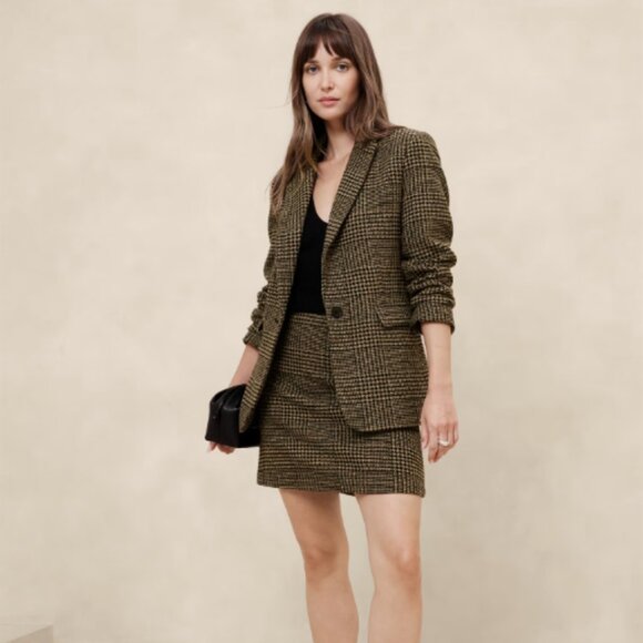 Banana Republic Wool Blend Plaid Blazer 8 Petite - Picture 2 of 9